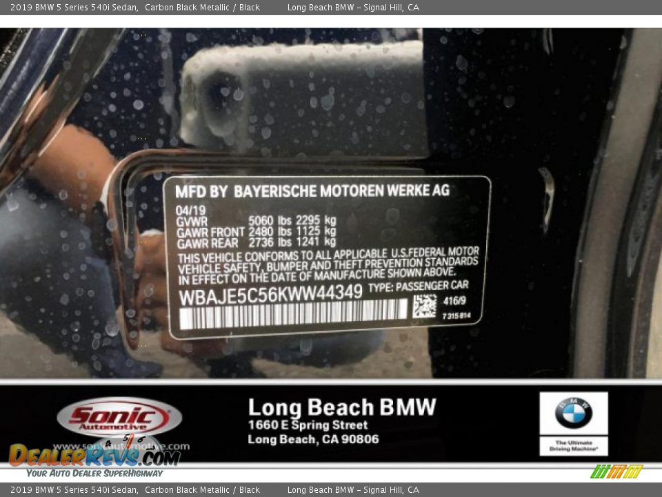 2019 BMW 5 Series 540i Sedan Carbon Black Metallic / Black Photo #10