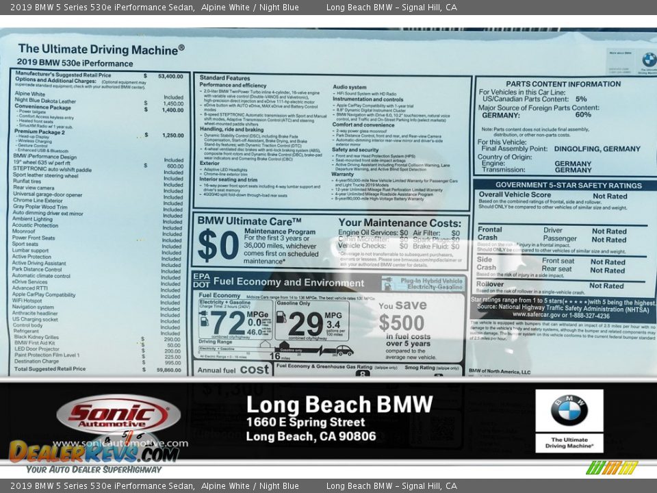 2019 BMW 5 Series 530e iPerformance Sedan Alpine White / Night Blue Photo #10
