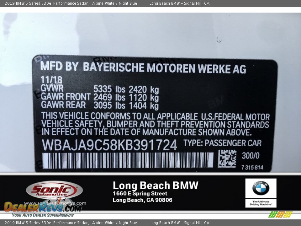 2019 BMW 5 Series 530e iPerformance Sedan Alpine White / Night Blue Photo #11