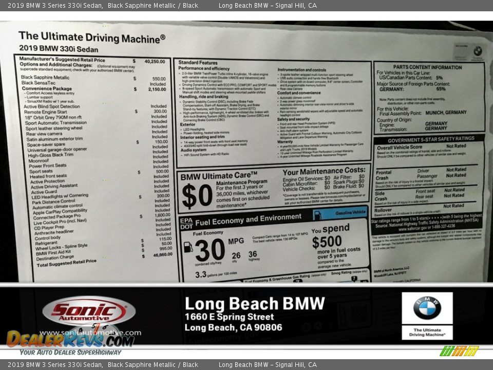 2019 BMW 3 Series 330i Sedan Black Sapphire Metallic / Black Photo #10