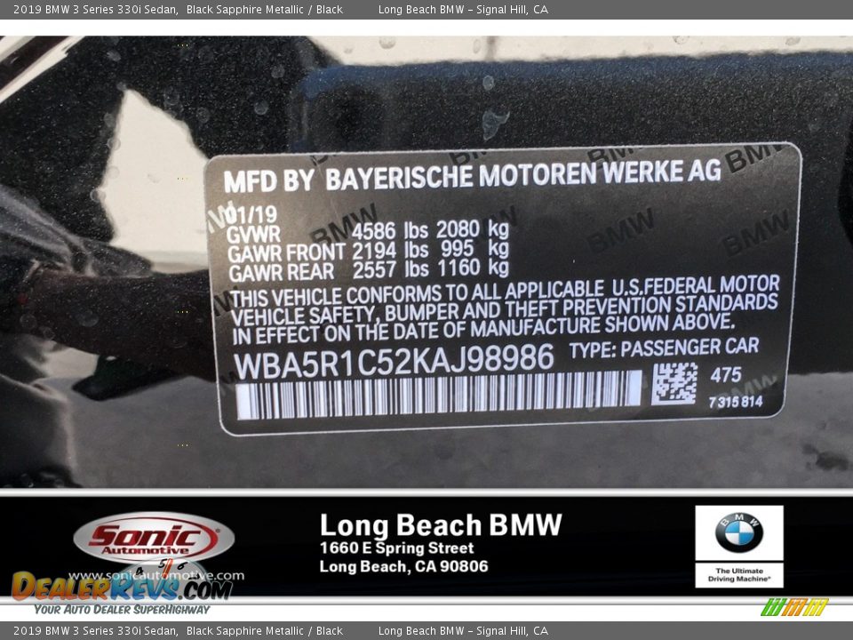 2019 BMW 3 Series 330i Sedan Black Sapphire Metallic / Black Photo #11