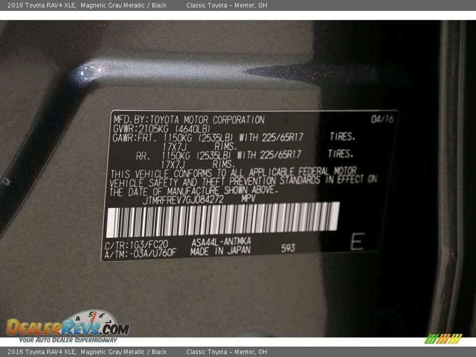 2016 Toyota RAV4 XLE Magnetic Gray Metallic / Black Photo #20