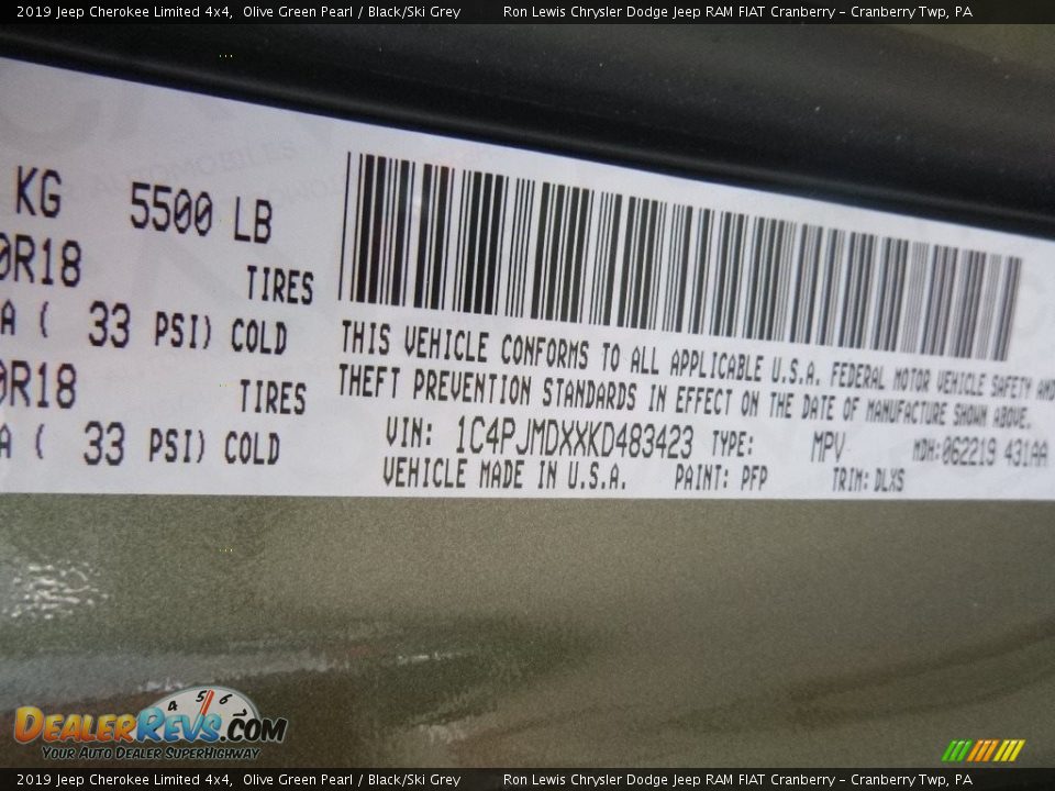 2019 Jeep Cherokee Limited 4x4 Olive Green Pearl / Black/Ski Grey Photo #15