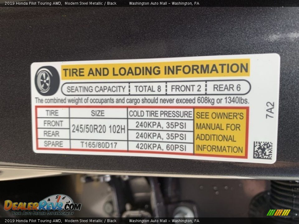 2019 Honda Pilot Touring AWD Modern Steel Metallic / Black Photo #8