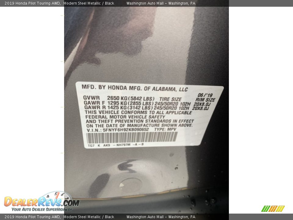 2019 Honda Pilot Touring AWD Modern Steel Metallic / Black Photo #9