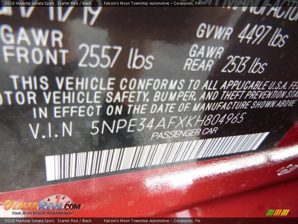 2019 Hyundai Sonata Sport Scarlet Red / Black Photo #11