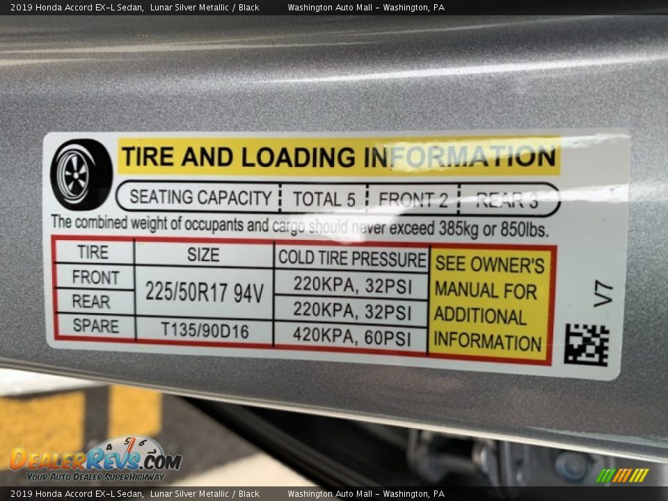2019 Honda Accord EX-L Sedan Lunar Silver Metallic / Black Photo #8