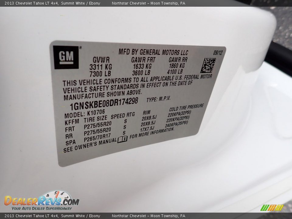 2013 Chevrolet Tahoe LT 4x4 Summit White / Ebony Photo #29