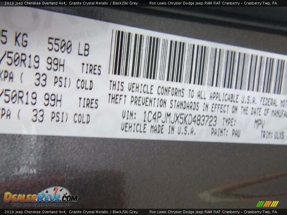 2019 Jeep Cherokee Overland 4x4 Granite Crystal Metallic / Black/Ski Grey Photo #15