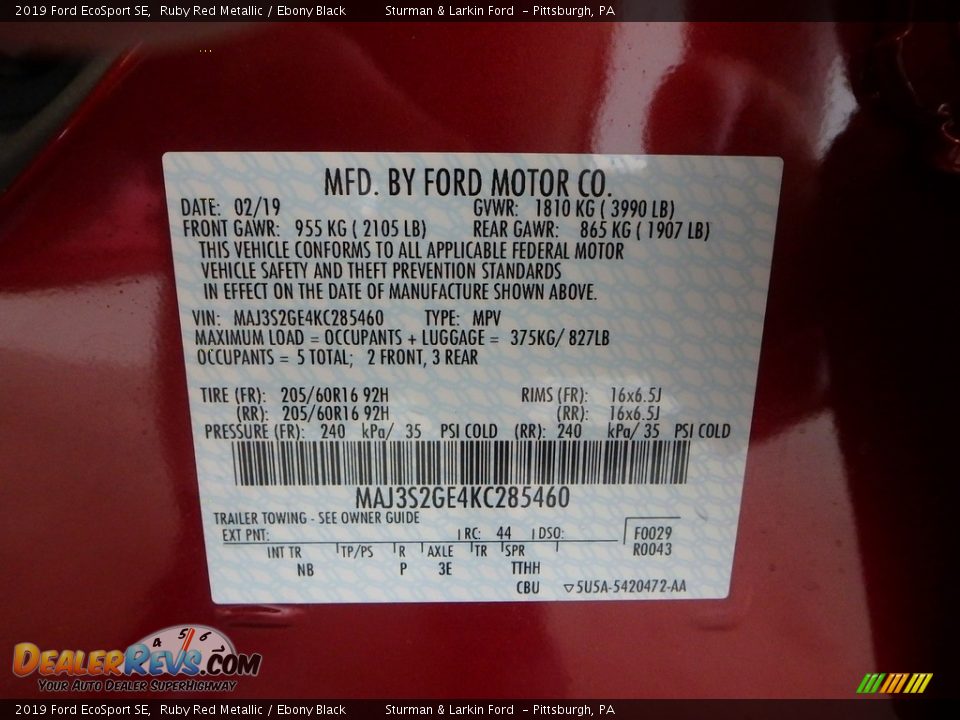 2019 Ford EcoSport SE Ruby Red Metallic / Ebony Black Photo #11