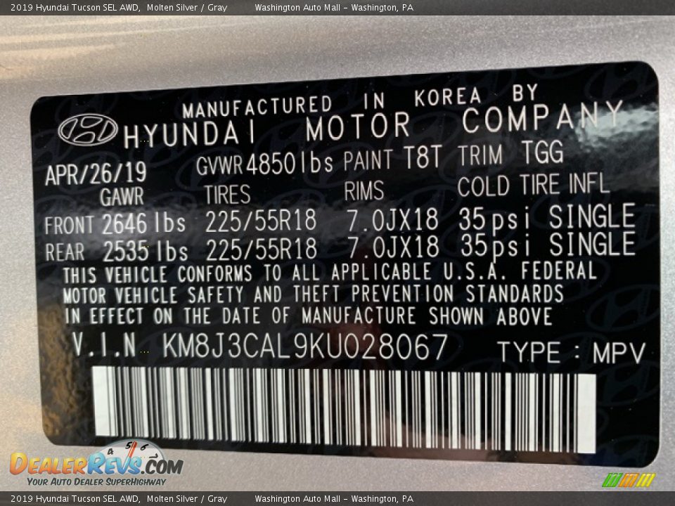 2019 Hyundai Tucson SEL AWD Molten Silver / Gray Photo #10