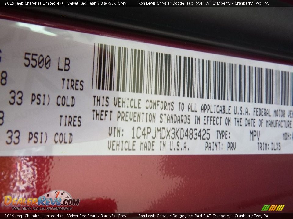 2019 Jeep Cherokee Limited 4x4 Velvet Red Pearl / Black/Ski Grey Photo #16