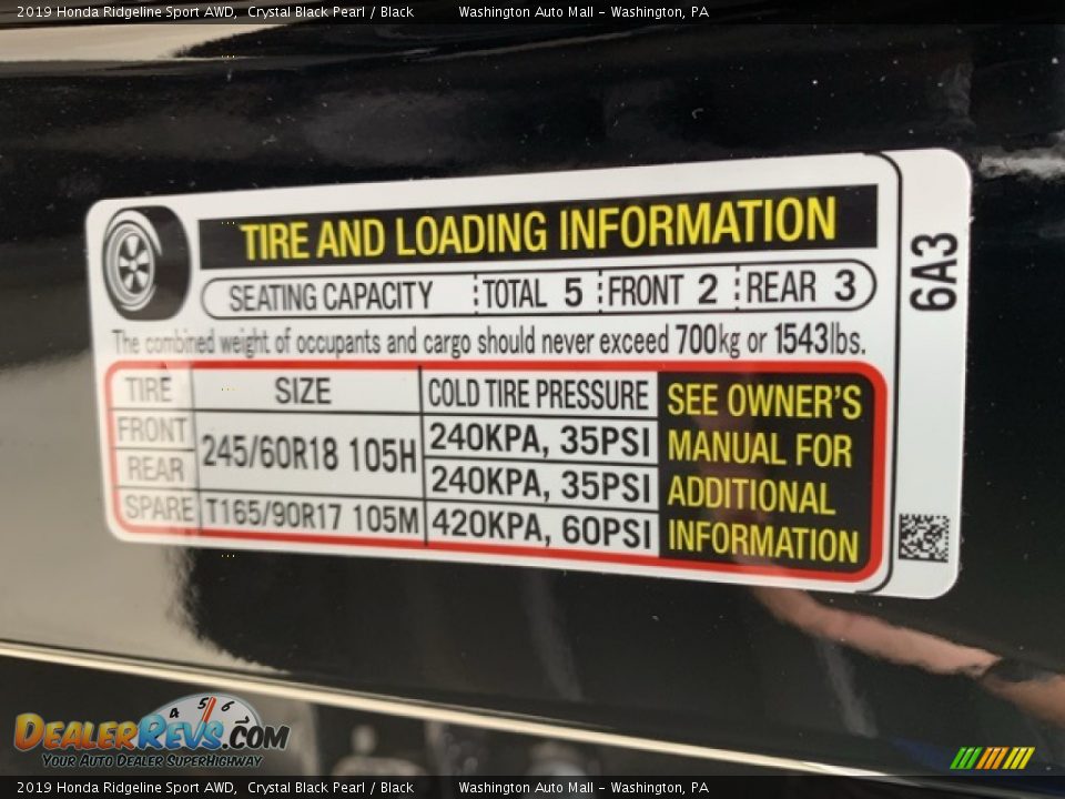 2019 Honda Ridgeline Sport AWD Crystal Black Pearl / Black Photo #8