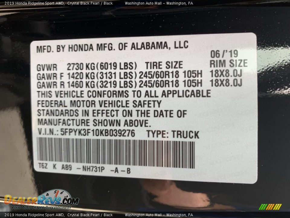 2019 Honda Ridgeline Sport AWD Crystal Black Pearl / Black Photo #9