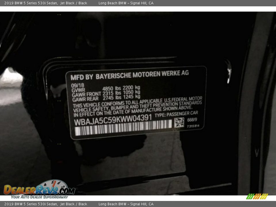 2019 BMW 5 Series 530i Sedan Jet Black / Black Photo #19