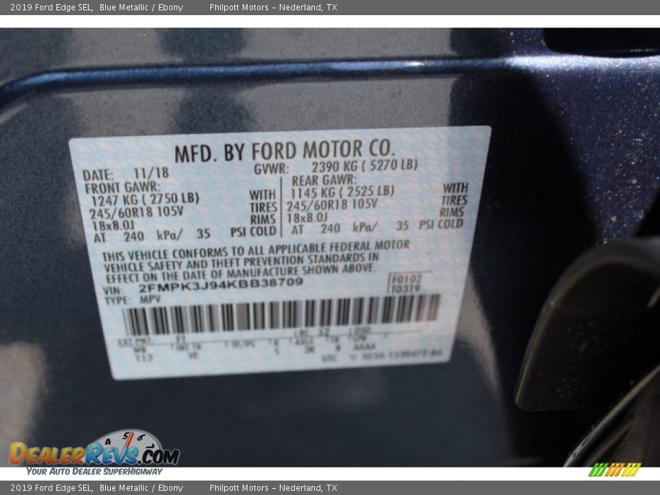 2019 Ford Edge SEL Blue Metallic / Ebony Photo #27