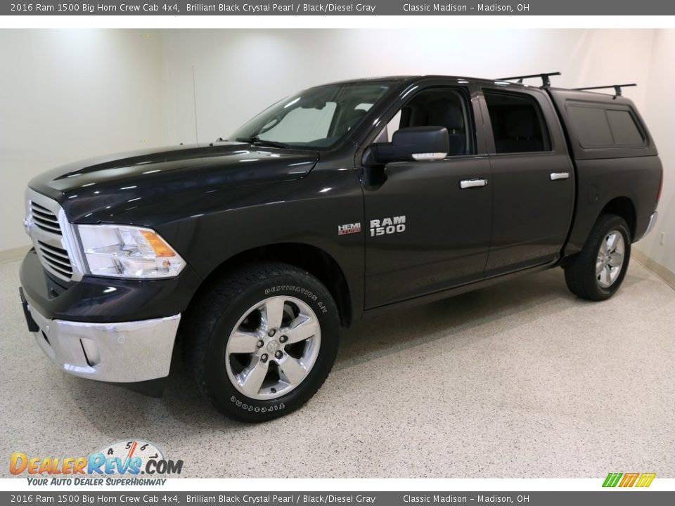 2016 Ram 1500 Big Horn Crew Cab 4x4 Brilliant Black Crystal Pearl / Black/Diesel Gray Photo #3