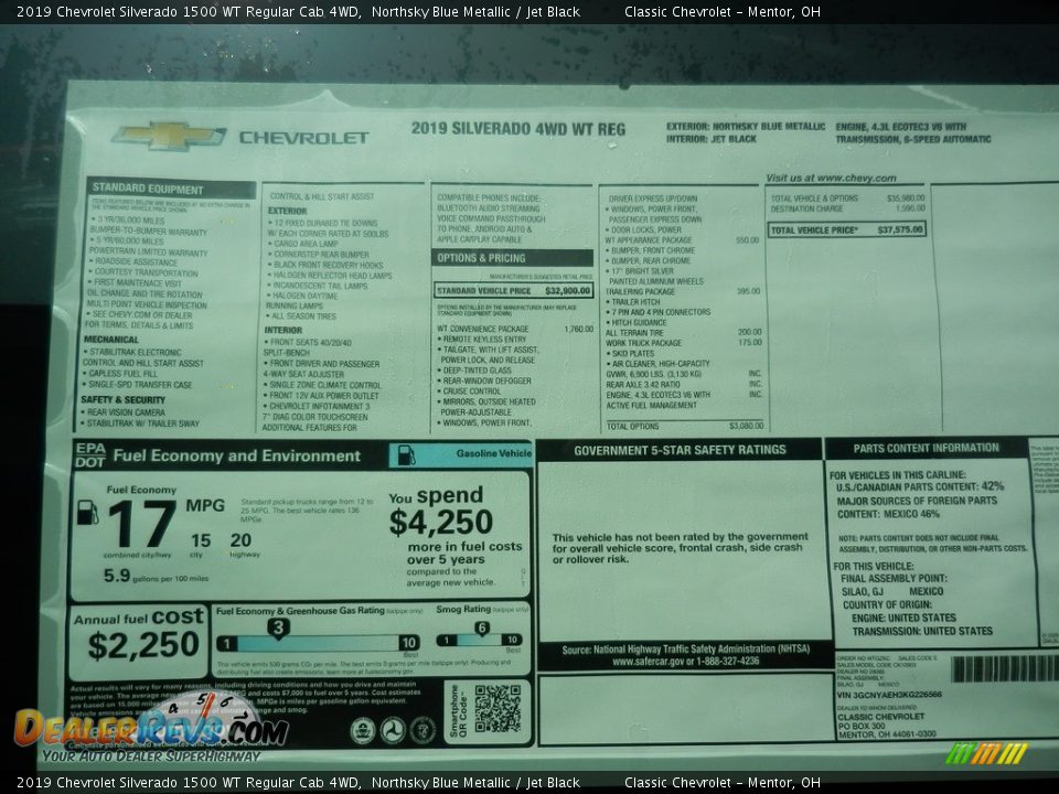 2019 Chevrolet Silverado 1500 WT Regular Cab 4WD Northsky Blue Metallic / Jet Black Photo #7