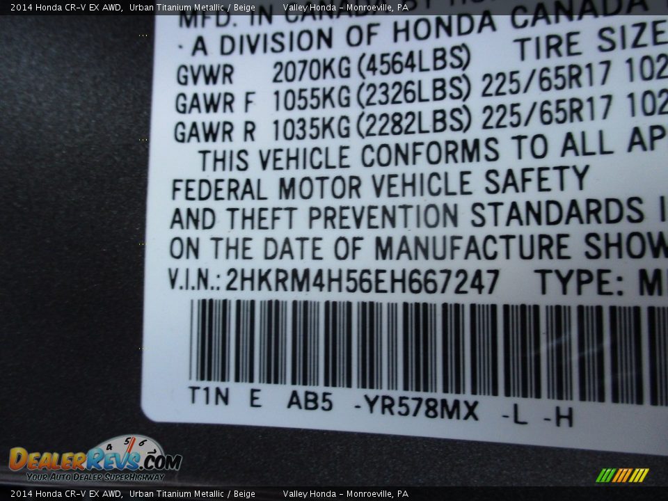2014 Honda CR-V EX AWD Urban Titanium Metallic / Beige Photo #19