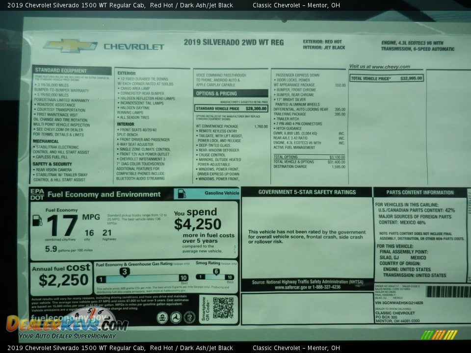 2019 Chevrolet Silverado 1500 WT Regular Cab Window Sticker Photo #7