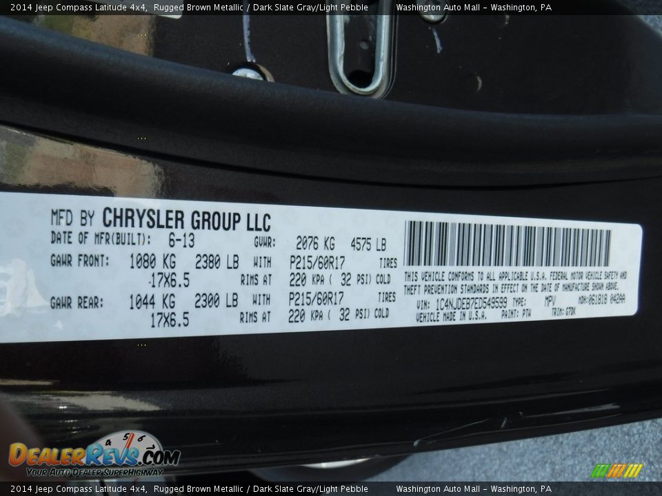 2014 Jeep Compass Latitude 4x4 Rugged Brown Metallic / Dark Slate Gray/Light Pebble Photo #27