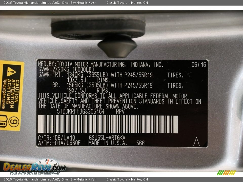 2016 Toyota Highlander Limited AWD Silver Sky Metallic / Ash Photo #21