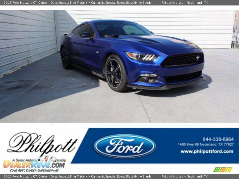 2016 Ford Mustang GT Coupe Deep Impact Blue Metallic / California Special Ebony Black/Miko Suede Photo #1