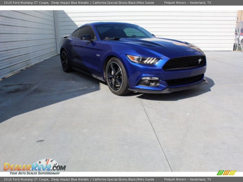 2016 Ford Mustang GT Coupe Deep Impact Blue Metallic / California Special Ebony Black/Miko Suede Photo #2
