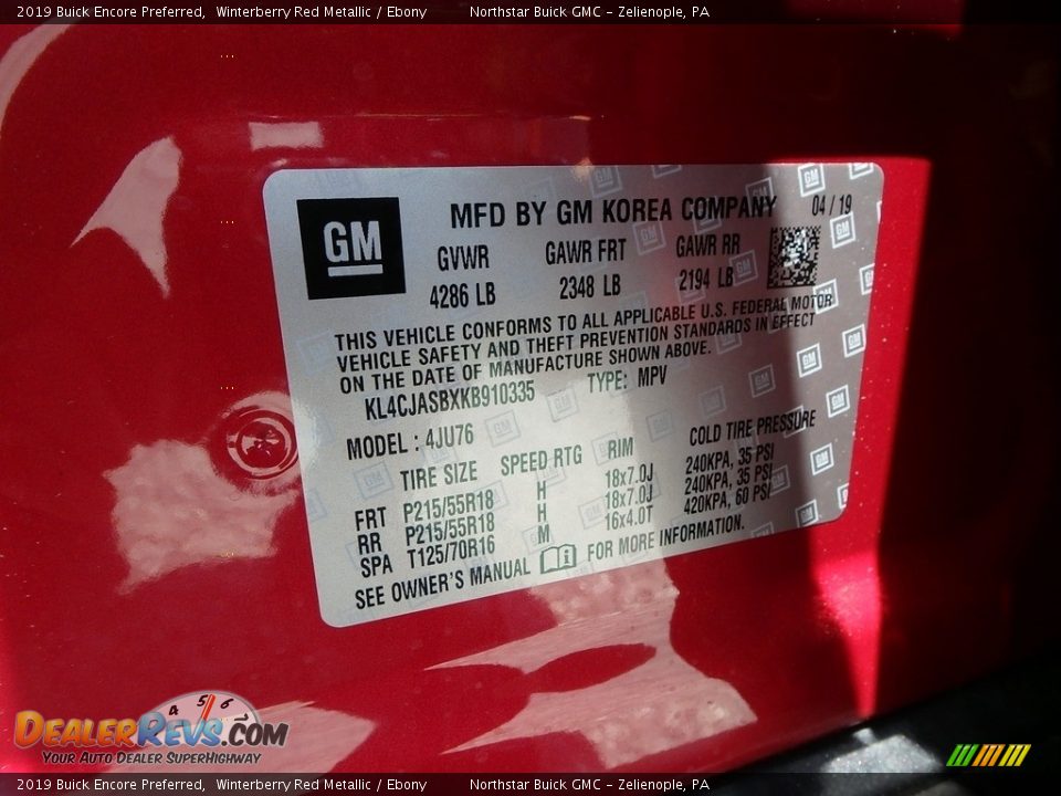2019 Buick Encore Preferred Winterberry Red Metallic / Ebony Photo #16