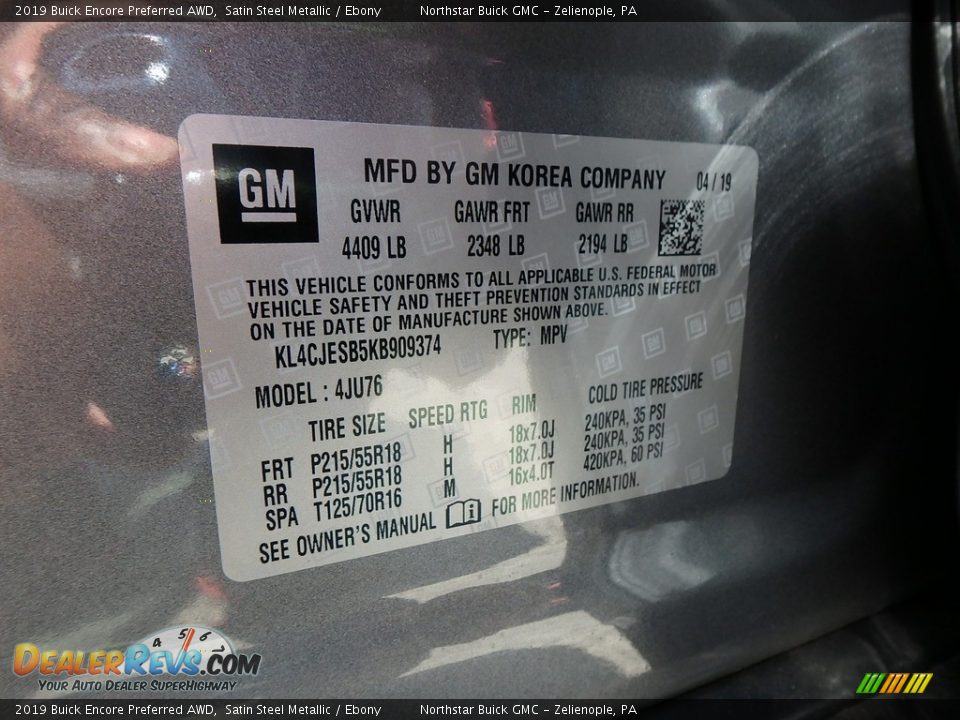 2019 Buick Encore Preferred AWD Satin Steel Metallic / Ebony Photo #16