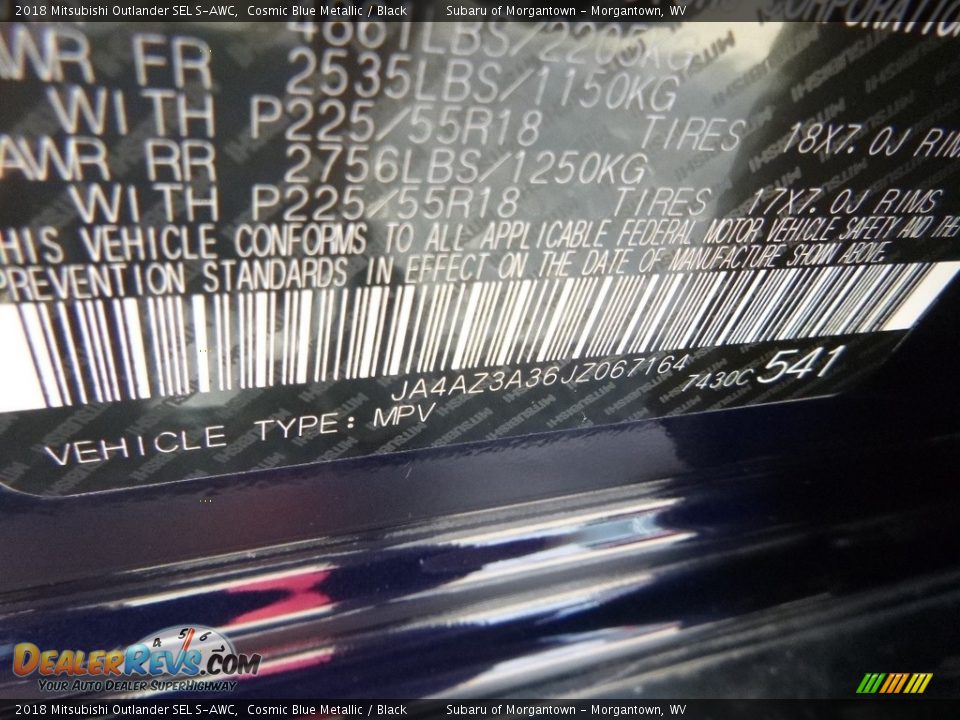 2018 Mitsubishi Outlander SEL S-AWC Cosmic Blue Metallic / Black Photo #16