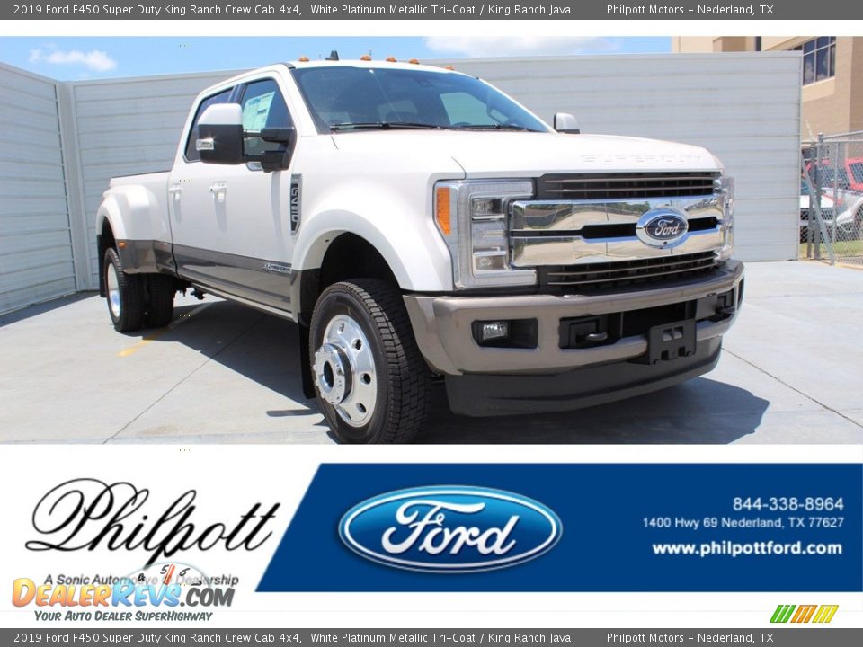 2019 Ford F450 Super Duty King Ranch Crew Cab 4x4 White Platinum Metallic Tri-Coat / King Ranch Java Photo #1