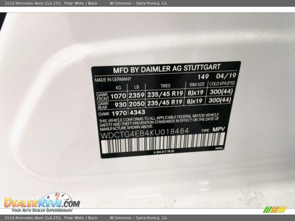 2019 Mercedes-Benz GLA 250 Polar White / Black Photo #11