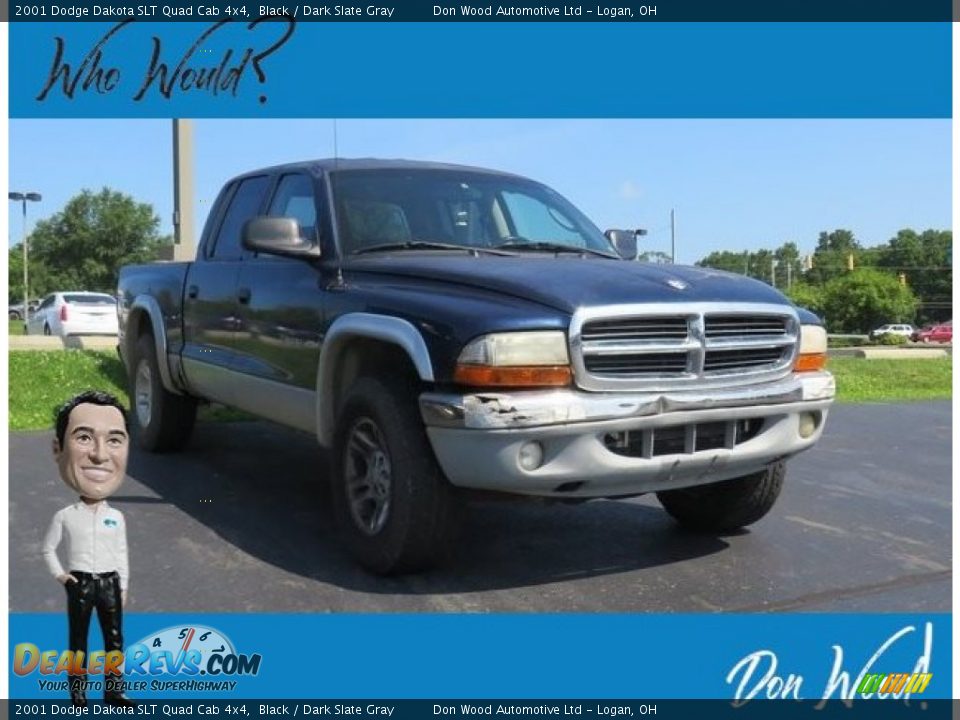 2001 Dodge Dakota SLT Quad Cab 4x4 Black / Dark Slate Gray Photo #1