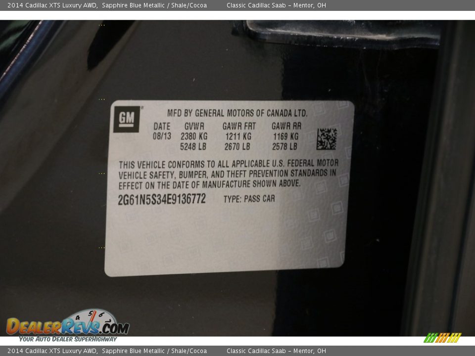 2014 Cadillac XTS Luxury AWD Sapphire Blue Metallic / Shale/Cocoa Photo #23