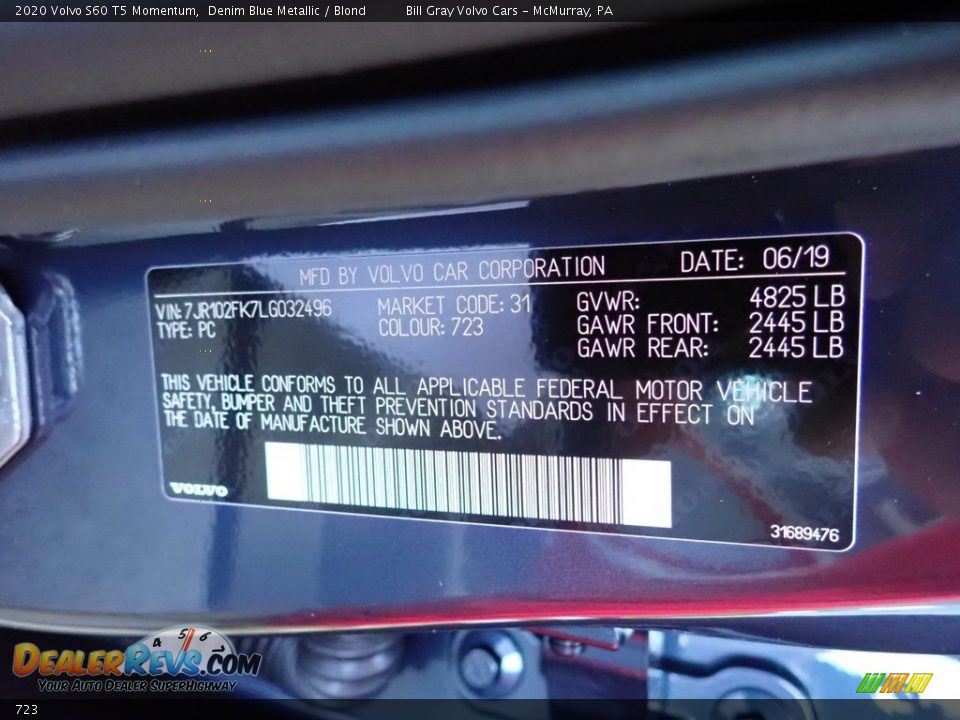 Volvo Color Code 723 Denim Blue Metallic