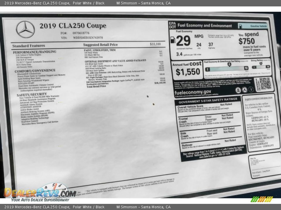 2019 Mercedes-Benz CLA 250 Coupe Polar White / Black Photo #10