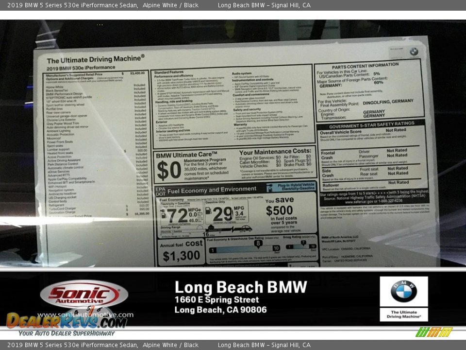 2019 BMW 5 Series 530e iPerformance Sedan Alpine White / Black Photo #10