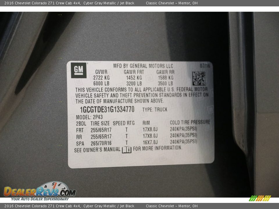 2016 Chevrolet Colorado Z71 Crew Cab 4x4 Cyber Gray Metallic / Jet Black Photo #20