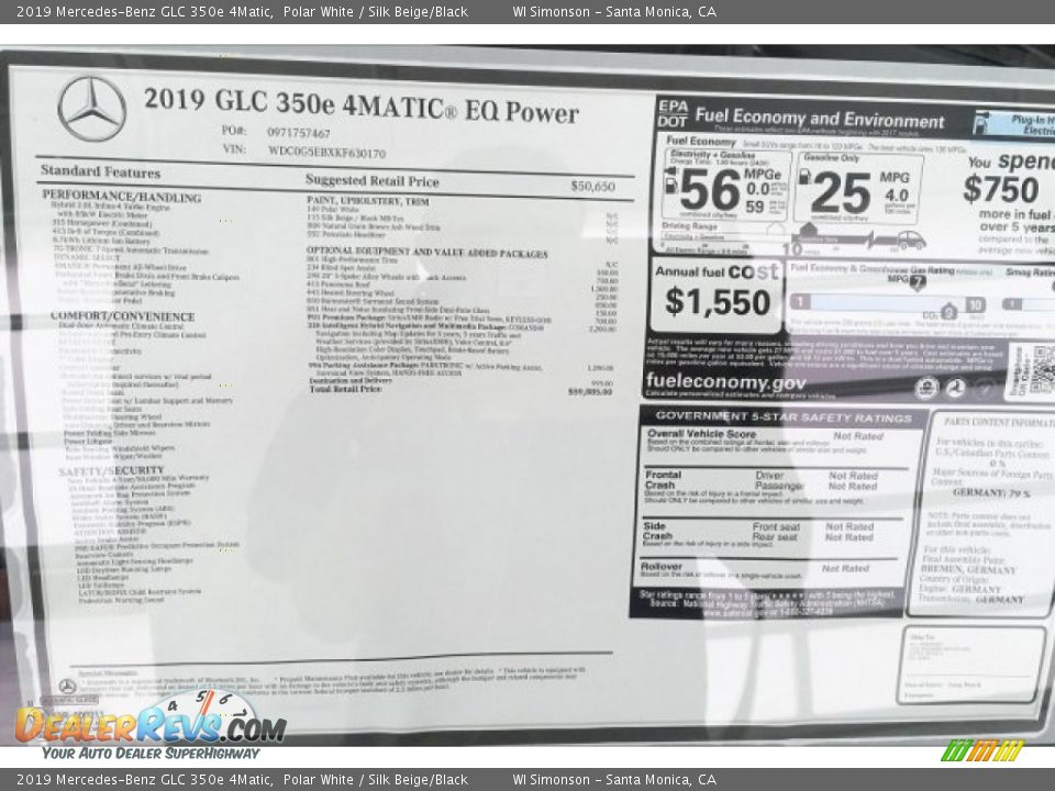 2019 Mercedes-Benz GLC 350e 4Matic Polar White / Silk Beige/Black Photo #10