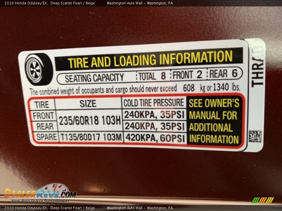 2019 Honda Odyssey EX Deep Scarlet Pearl / Beige Photo #8