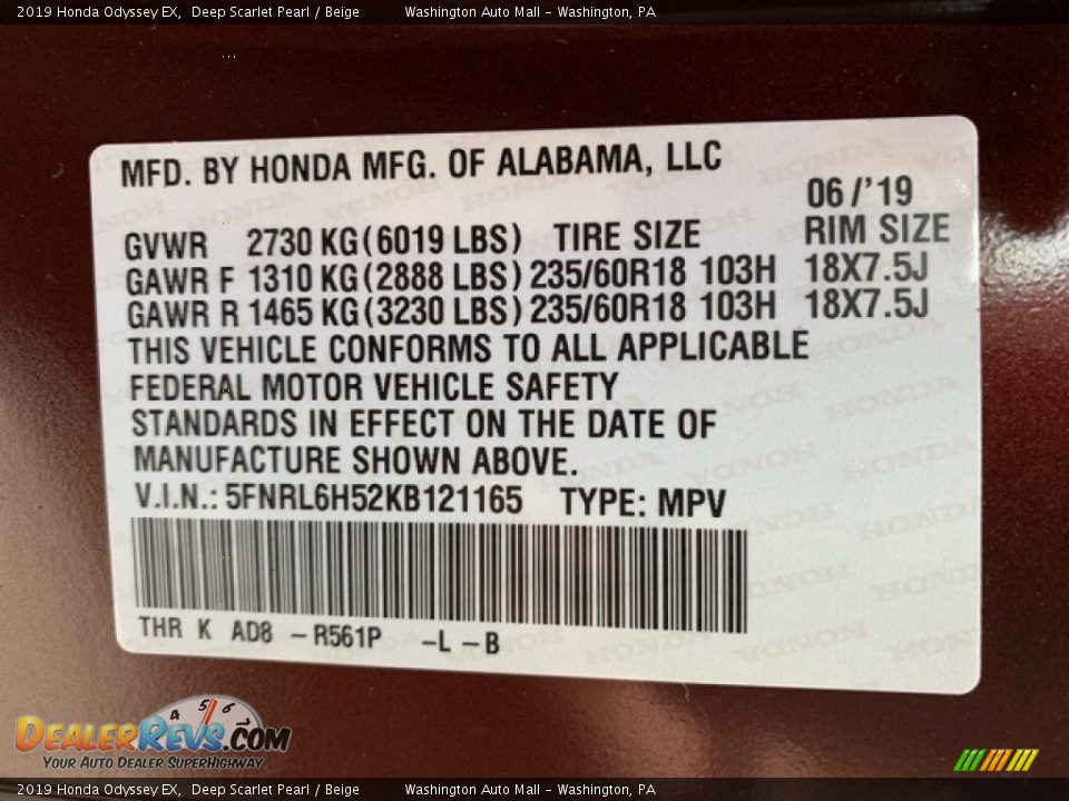 2019 Honda Odyssey EX Deep Scarlet Pearl / Beige Photo #9