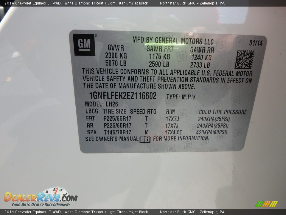 2014 Chevrolet Equinox LT AWD White Diamond Tricoat / Light Titanium/Jet Black Photo #21