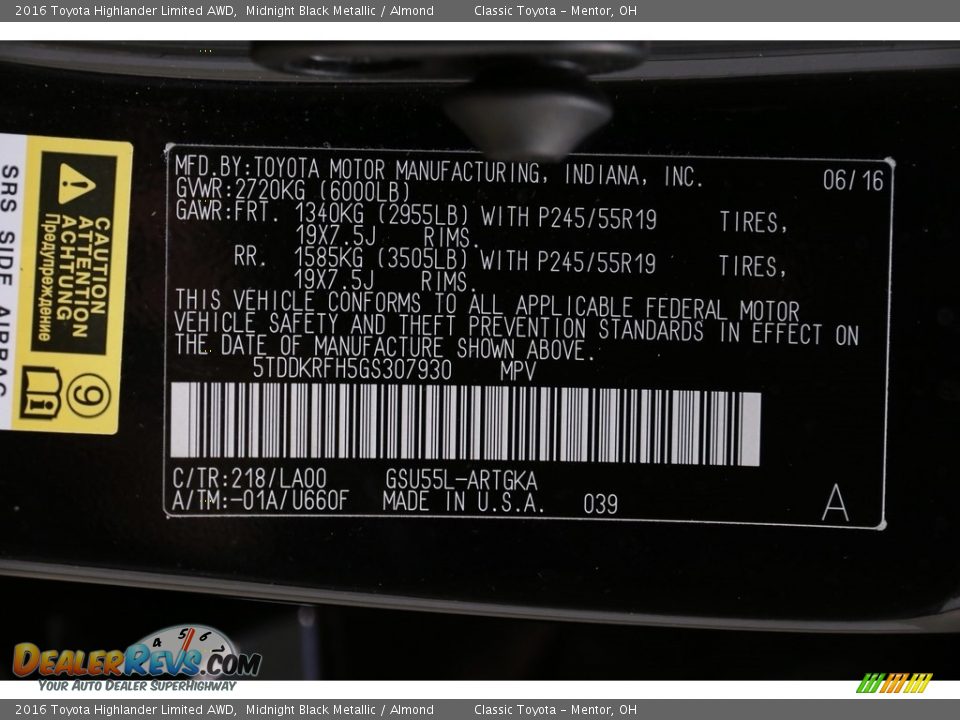 2016 Toyota Highlander Limited AWD Midnight Black Metallic / Almond Photo #23