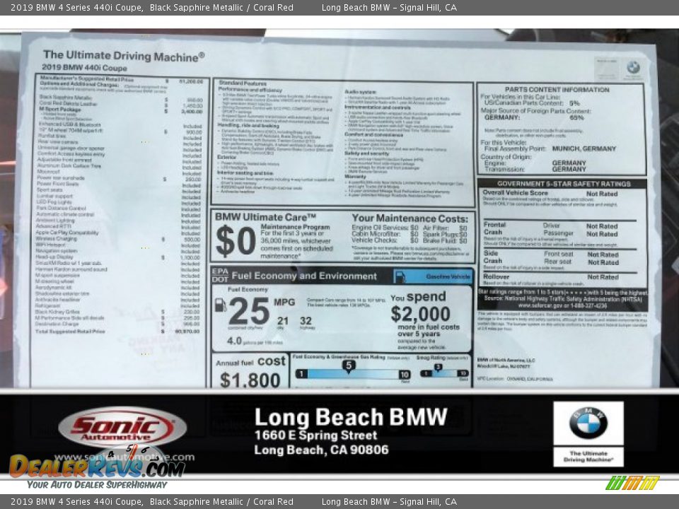 2019 BMW 4 Series 440i Coupe Black Sapphire Metallic / Coral Red Photo #10