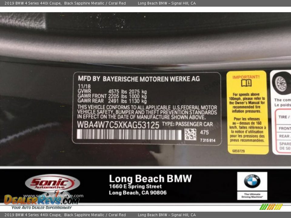 2019 BMW 4 Series 440i Coupe Black Sapphire Metallic / Coral Red Photo #11