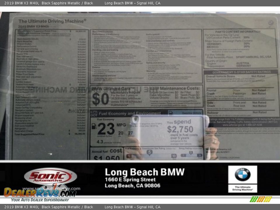 2019 BMW X3 M40i Black Sapphire Metallic / Black Photo #10