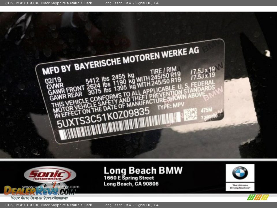 2019 BMW X3 M40i Black Sapphire Metallic / Black Photo #11