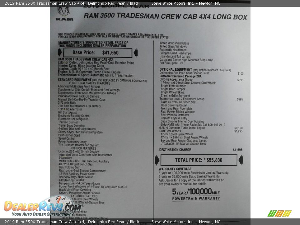 2019 Ram 3500 Tradesman Crew Cab 4x4 Window Sticker Photo #29