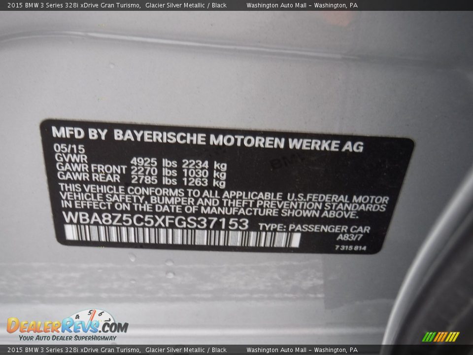2015 BMW 3 Series 328i xDrive Gran Turismo Glacier Silver Metallic / Black Photo #31